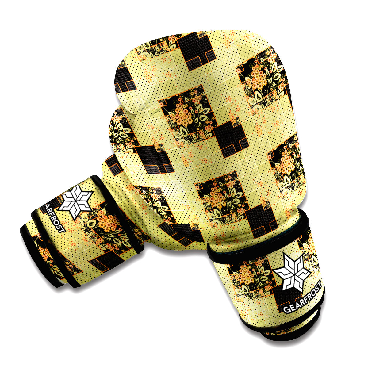 Vintage Flower Patchwork Pattern Print Boxing Gloves