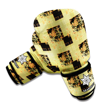 Vintage Flower Patchwork Pattern Print Boxing Gloves