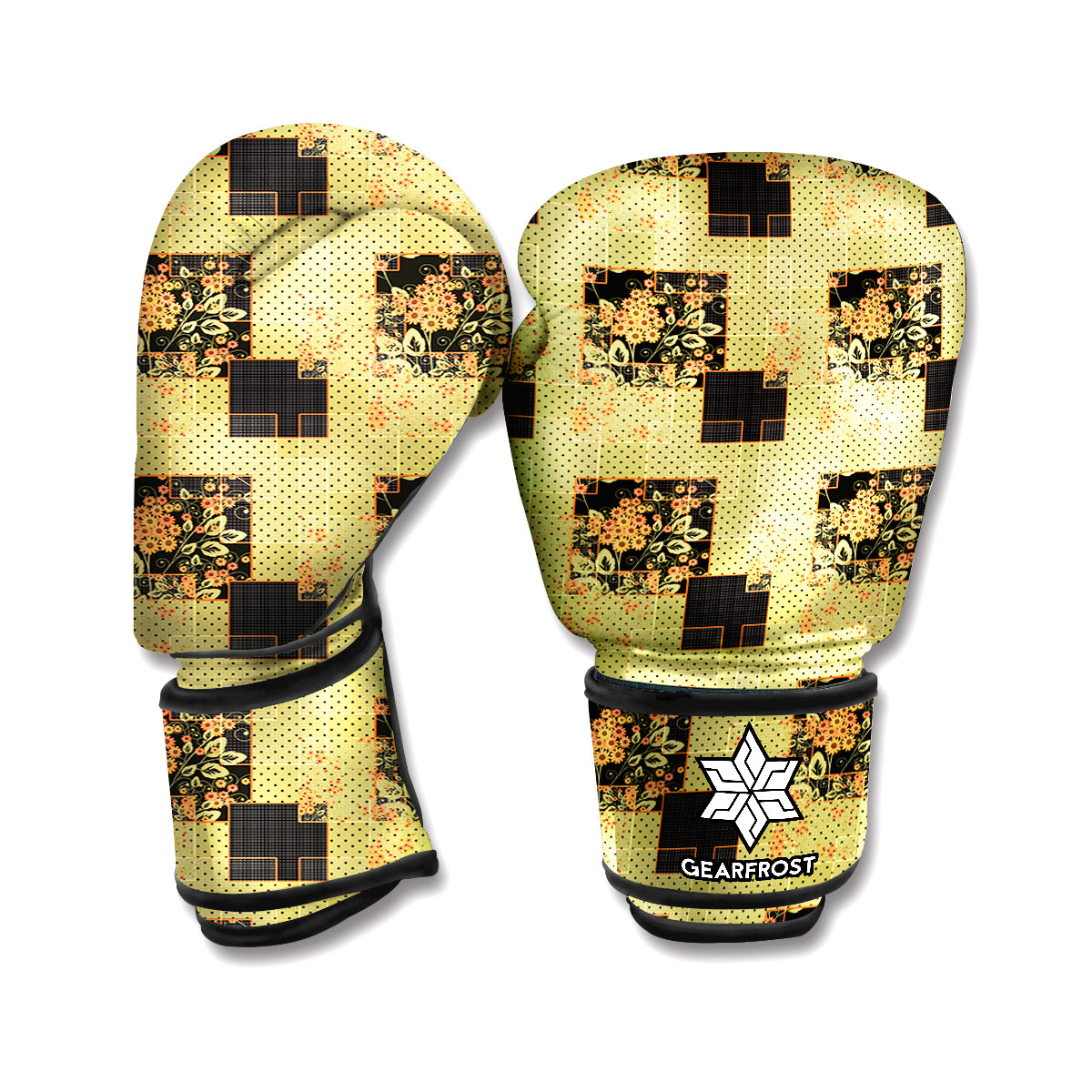 Vintage Flower Patchwork Pattern Print Boxing Gloves