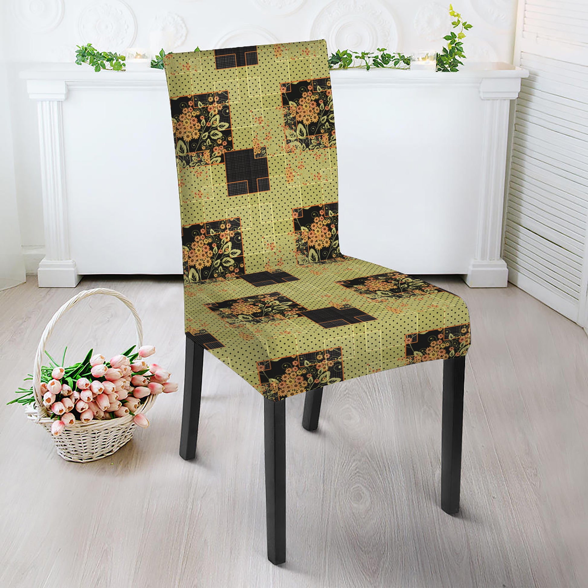 Vintage Flower Patchwork Pattern Print Dining Chair Slipcover