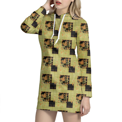 Vintage Flower Patchwork Pattern Print Hoodie Dress