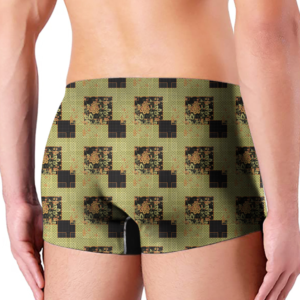 Vintage Flower Patchwork Pattern Print Men's Boxer Briefs