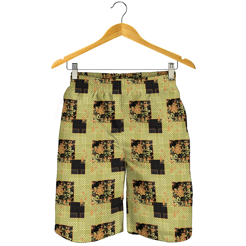 Vintage Flower Patchwork Pattern Print Men's Shorts