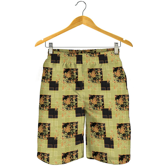 Vintage Flower Patchwork Pattern Print Men's Shorts