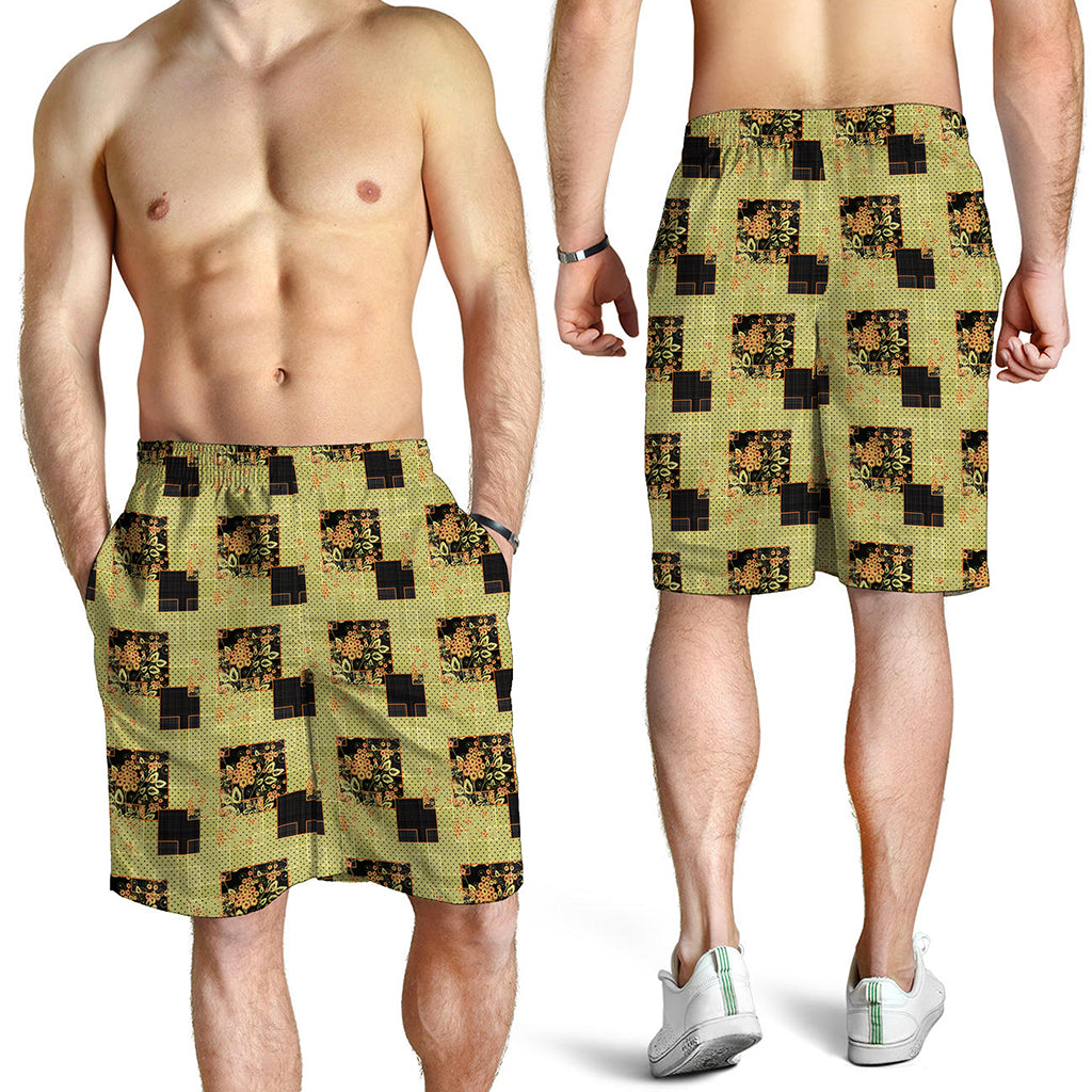 Vintage Flower Patchwork Pattern Print Men's Shorts