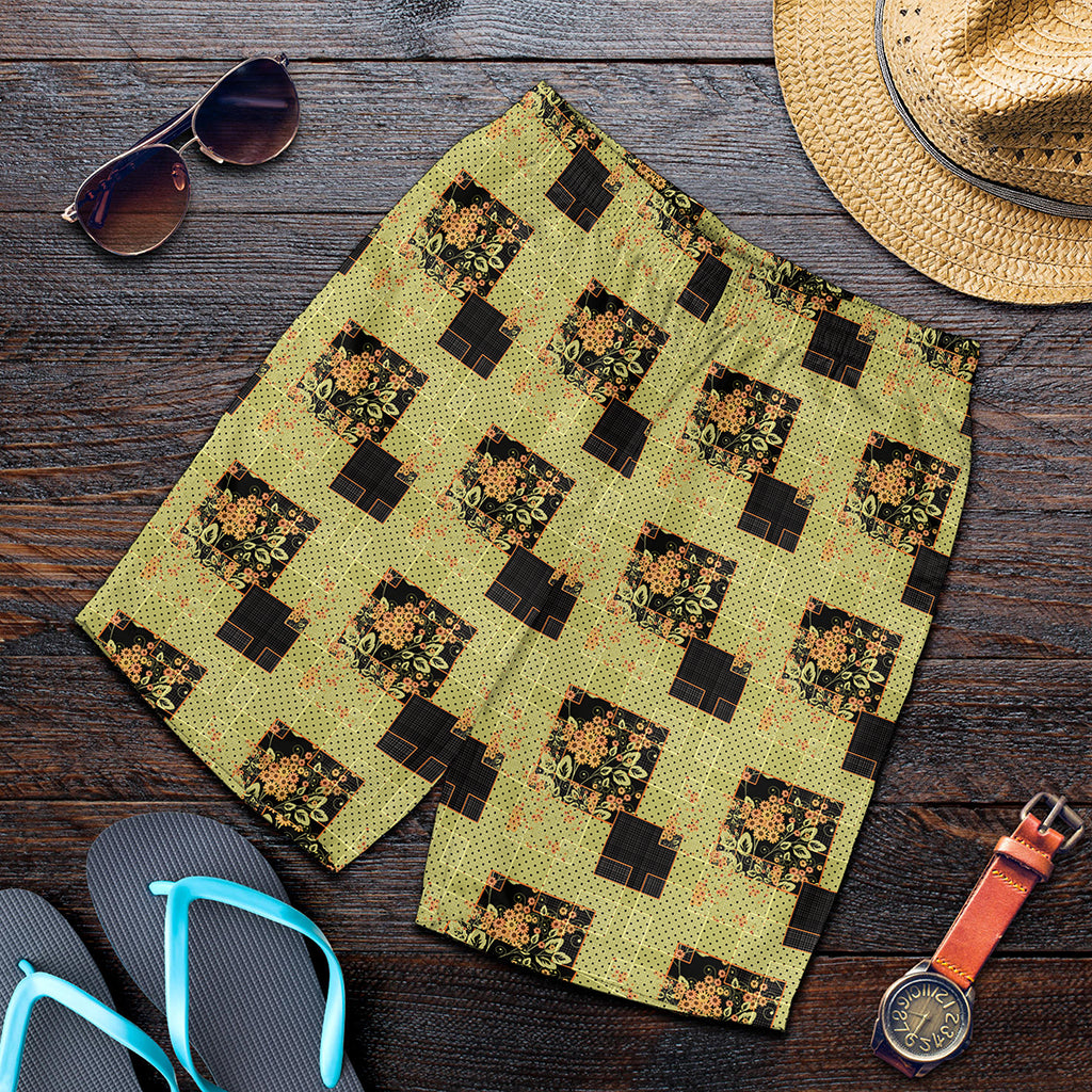 Vintage Flower Patchwork Pattern Print Men's Shorts