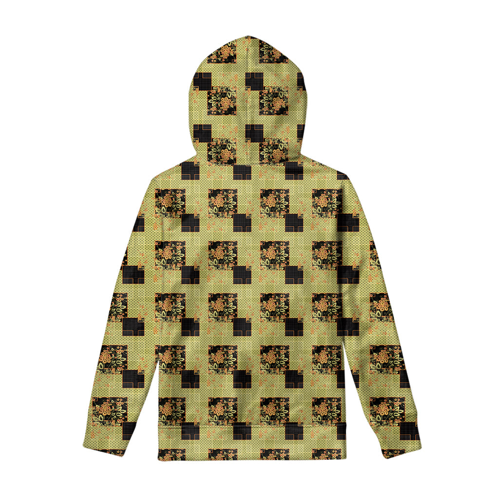 Vintage Flower Patchwork Pattern Print Pullover Hoodie