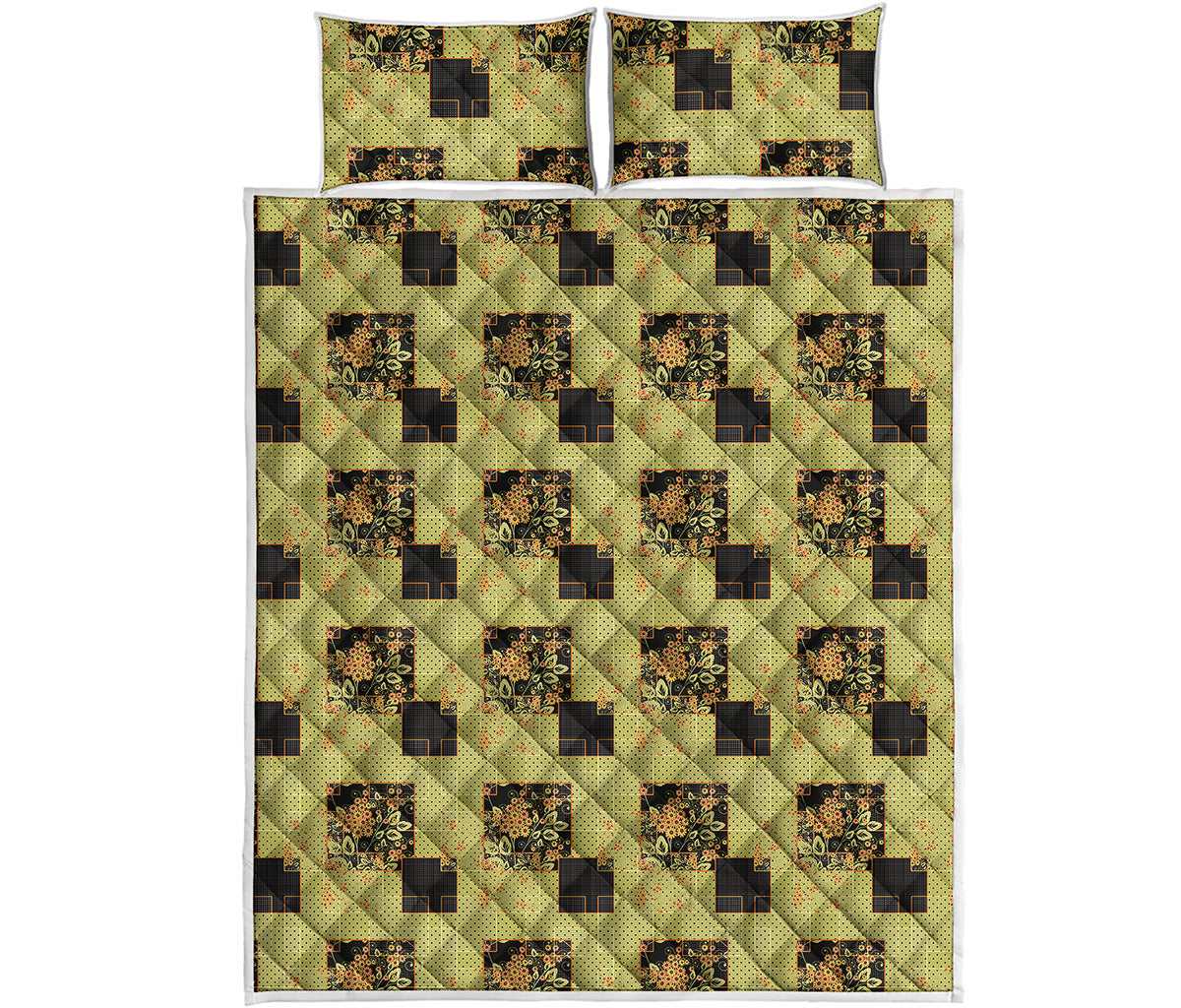 Vintage Flower Patchwork Pattern Print Quilt Bed Set