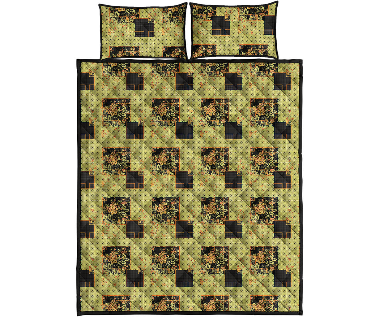 Vintage Flower Patchwork Pattern Print Quilt Bed Set