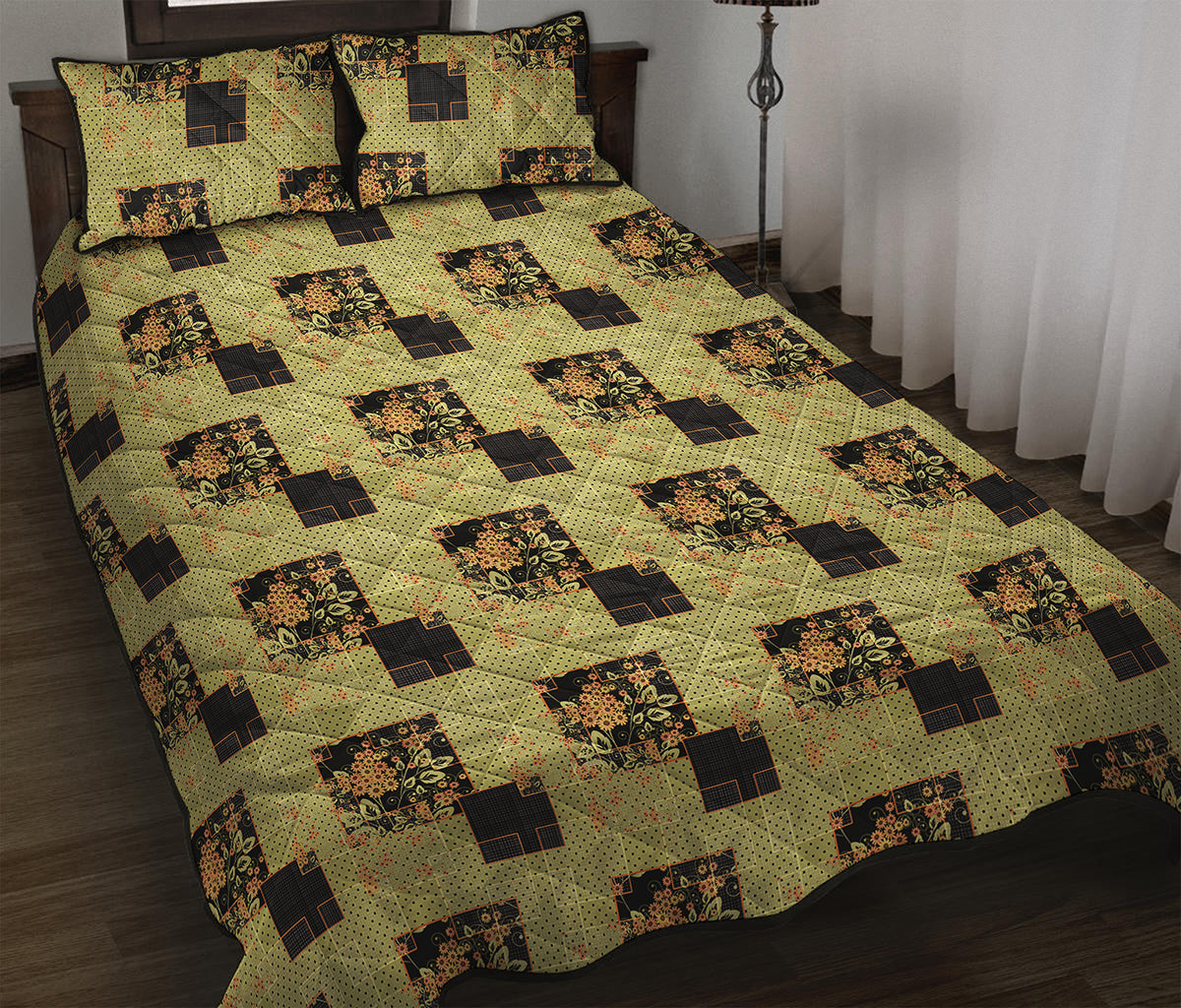 Vintage Flower Patchwork Pattern Print Quilt Bed Set
