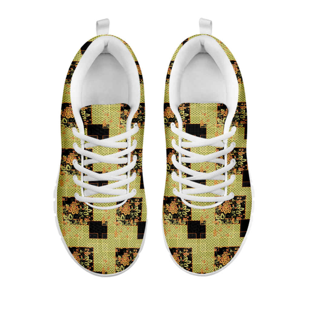 Vintage Flower Patchwork Pattern Print White Sneakers