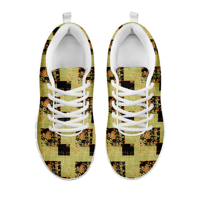 Vintage Flower Patchwork Pattern Print White Sneakers