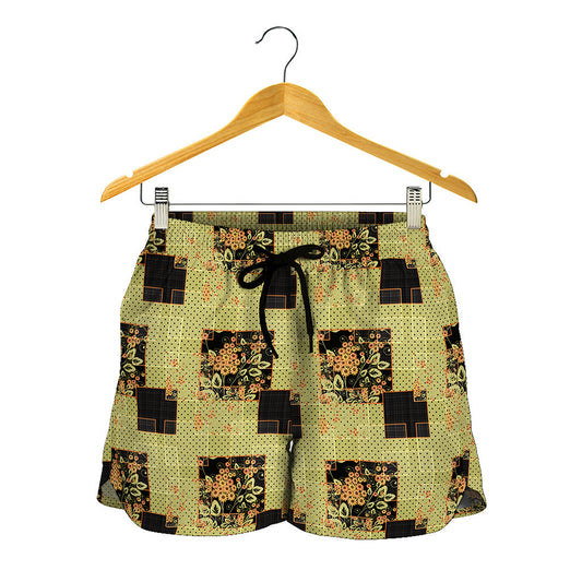 Vintage Flower Patchwork Pattern Print Women's Shorts