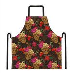 Vintage Flowers Skull Pattern Print Apron