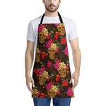 Vintage Flowers Skull Pattern Print Apron