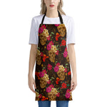 Vintage Flowers Skull Pattern Print Apron