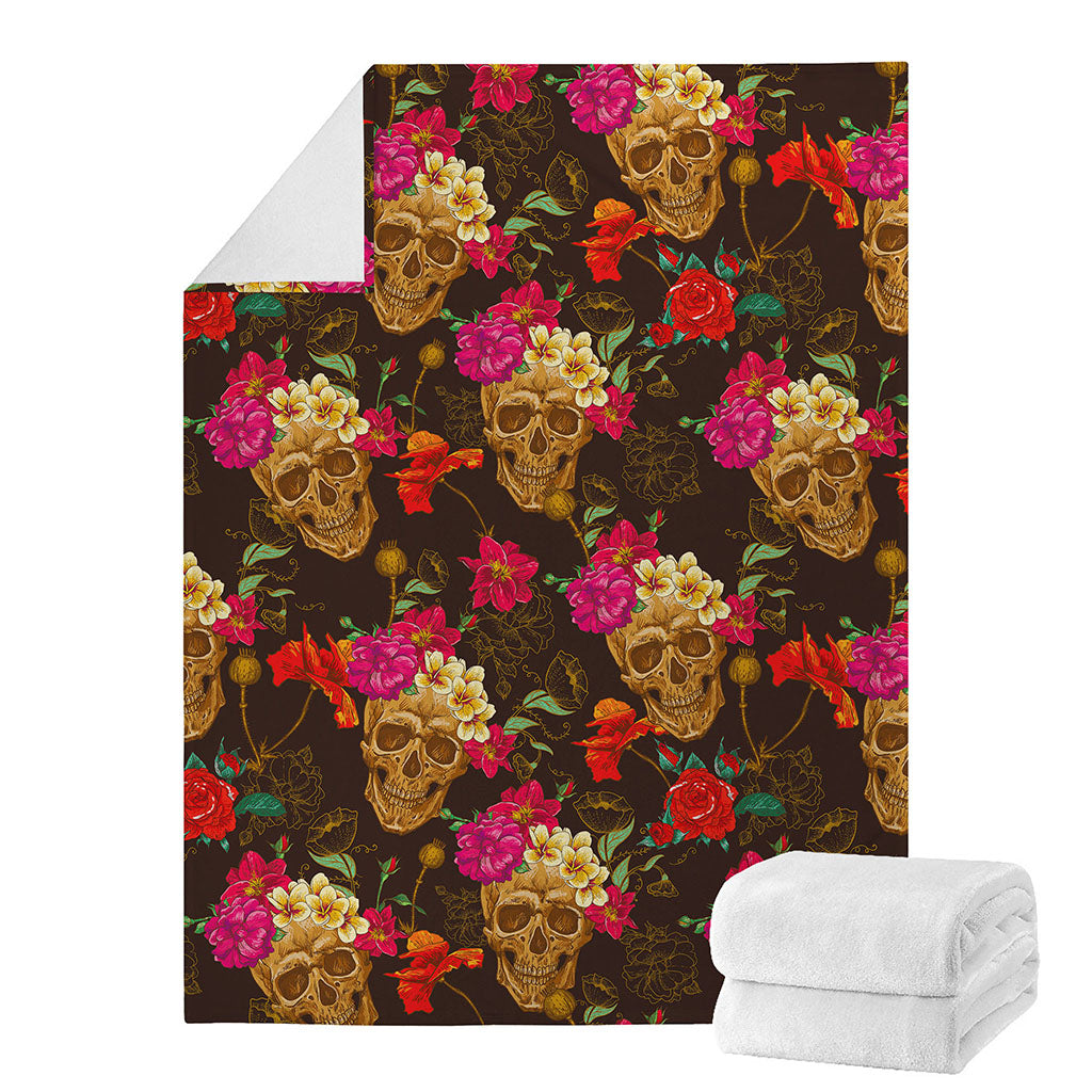 Vintage Flowers Skull Pattern Print Blanket