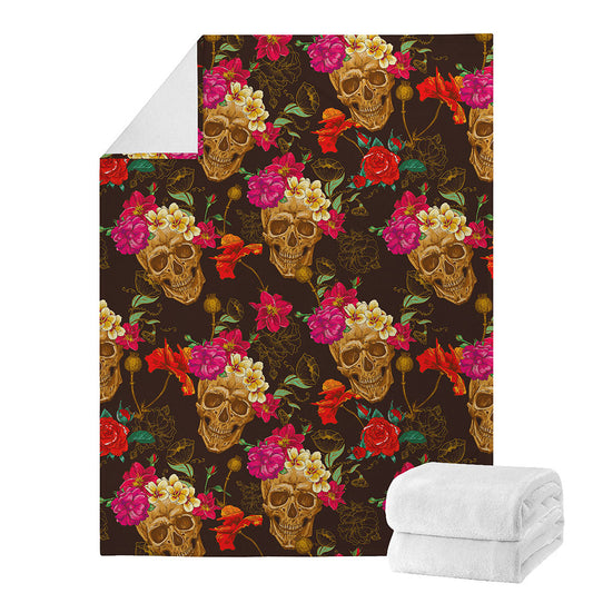 Vintage Flowers Skull Pattern Print Blanket