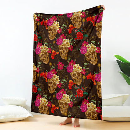Vintage Flowers Skull Pattern Print Blanket