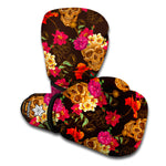 Vintage Flowers Skull Pattern Print Boxing Gloves