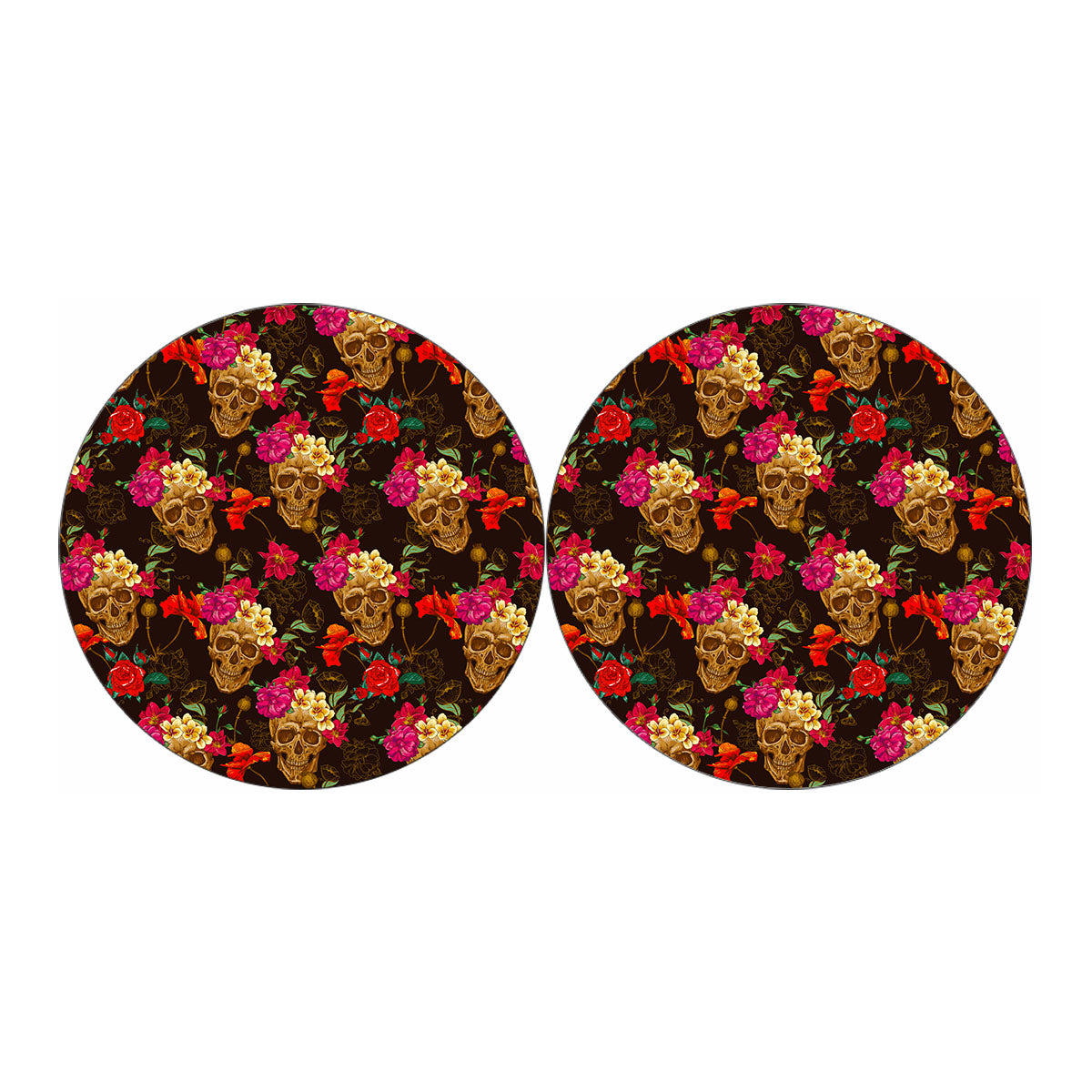 Vintage Flowers Skull Pattern Print Car Coasters