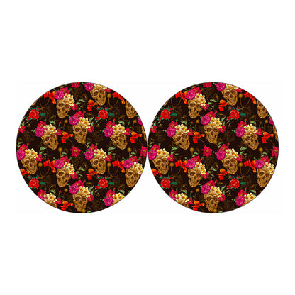 Vintage Flowers Skull Pattern Print Car Coasters