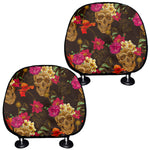 Vintage Flowers Skull Pattern Print Car Headrest Covers