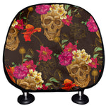 Vintage Flowers Skull Pattern Print Car Headrest Covers
