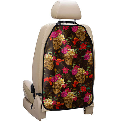 Vintage Flowers Skull Pattern Print Car Seat Organizers