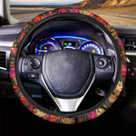 Vintage Flowers Skull Pattern Print Car Steering Wheel Cover