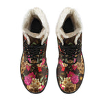Vintage Flowers Skull Pattern Print Comfy Boots GearFrost