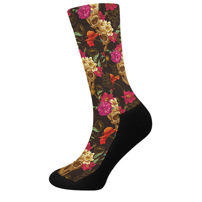 Vintage Flowers Skull Pattern Print Crew Socks