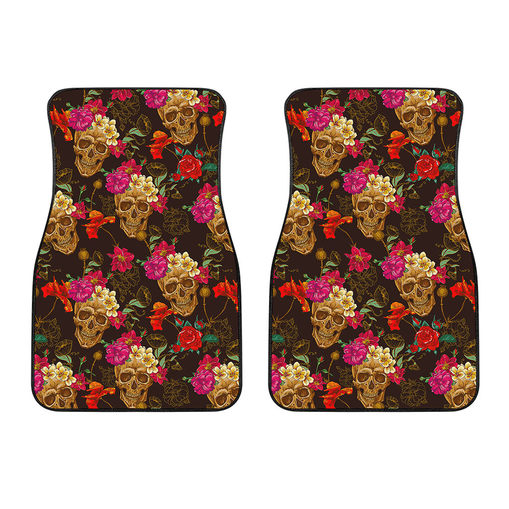 Vintage Flowers Skull Pattern Print Front Car Floor Mats