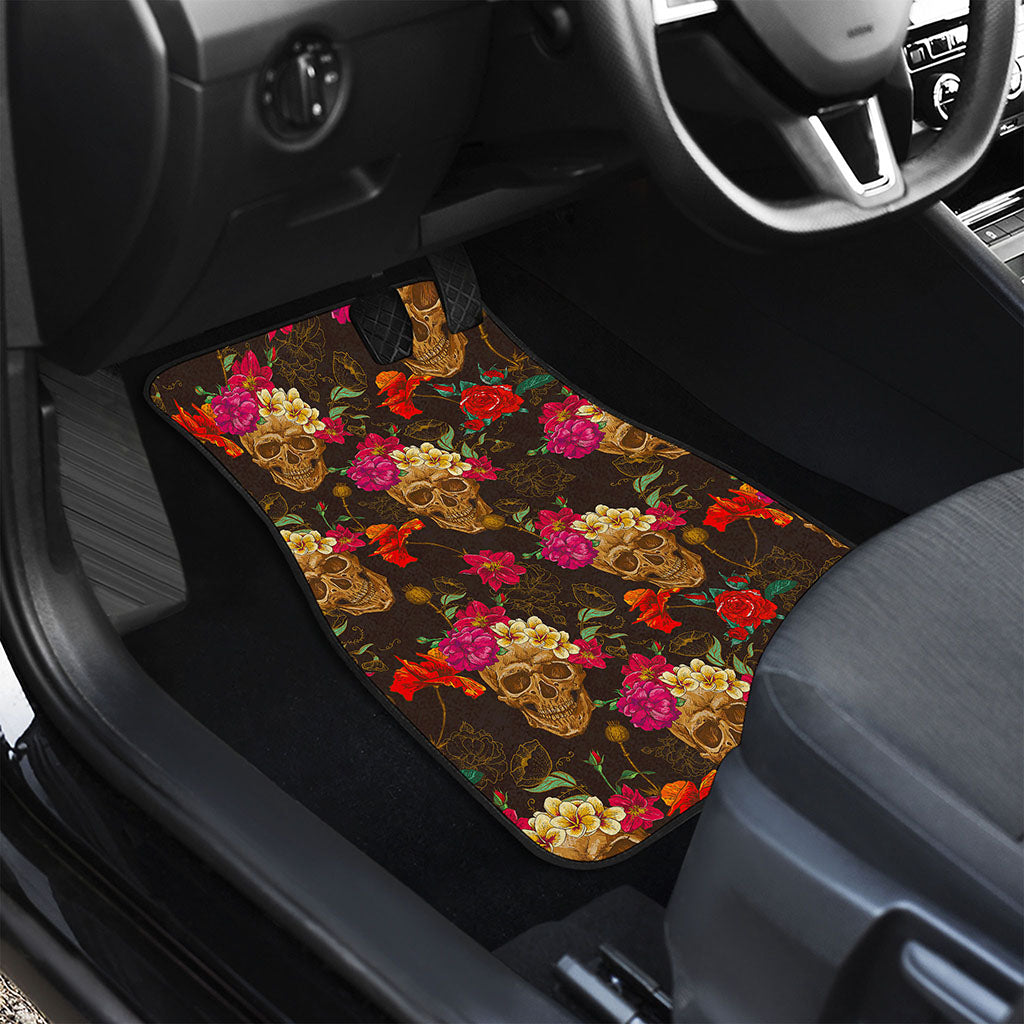 Vintage Flowers Skull Pattern Print Front Car Floor Mats