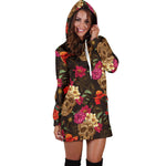 Vintage Flowers Skull Pattern Print Hoodie Dress GearFrost