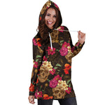Vintage Flowers Skull Pattern Print Hoodie Dress GearFrost
