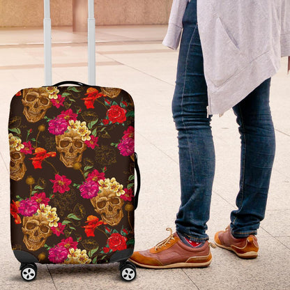 Vintage Flowers Skull Pattern Print Luggage Cover GearFrost