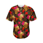 Vintage Flowers Skull Pattern Print Men's Baseball Jersey