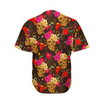 Vintage Flowers Skull Pattern Print Men's Baseball Jersey