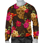Vintage Flowers Skull Pattern Print Men's Crewneck Sweatshirt GearFrost