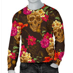 Vintage Flowers Skull Pattern Print Men's Crewneck Sweatshirt GearFrost
