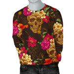 Vintage Flowers Skull Pattern Print Men's Crewneck Sweatshirt GearFrost