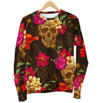Vintage Flowers Skull Pattern Print Men's Crewneck Sweatshirt GearFrost