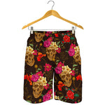 Vintage Flowers Skull Pattern Print Men's Shorts