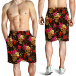 Vintage Flowers Skull Pattern Print Men's Shorts