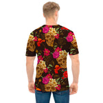 Vintage Flowers Skull Pattern Print Men's T-Shirt