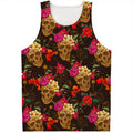 Vintage Flowers Skull Pattern Print Men's Tank Top
