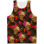 Vintage Flowers Skull Pattern Print Men's Tank Top