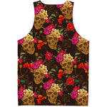 Vintage Flowers Skull Pattern Print Men's Tank Top