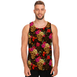 Vintage Flowers Skull Pattern Print Men's Tank Top